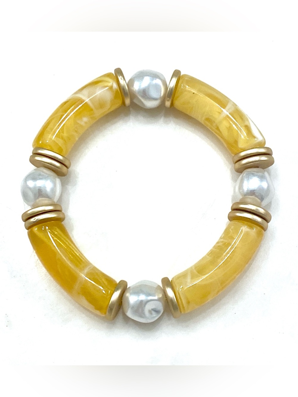 Plunder Design Saylor Yellow Marbled Tube Pearl Stretch Bracelet NWOT Boho Mod